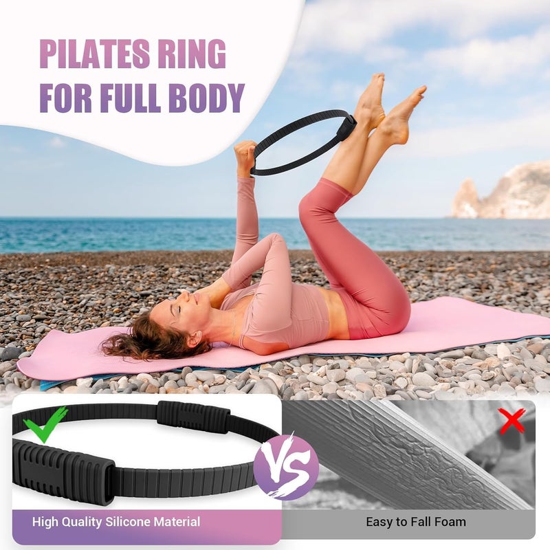 JHMFDDSB Pilates Ring Set, Pilates Essentials Kit with Pilates Ring and Ball, 3 Resistance Bands, Portable Bag & Training Poster, at Home Pilates Starter Workouts Equipment Kit for Women - Image 4